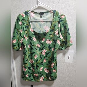 Ann Taylor Floral Puff Sleeve Blouse